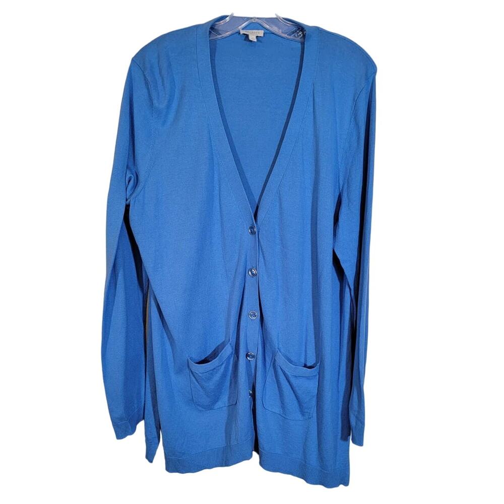 Talbots Button-Up Cardigan Cotton Blend Long Line Sweater Work Office Blue SZ 1X